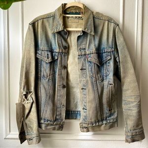Levi's Distressed Denim Jacket - Blue and Tan